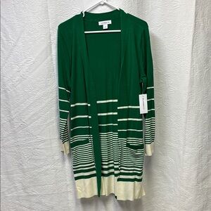 NWT Liz Claiborne Green striped cardigan - Medium